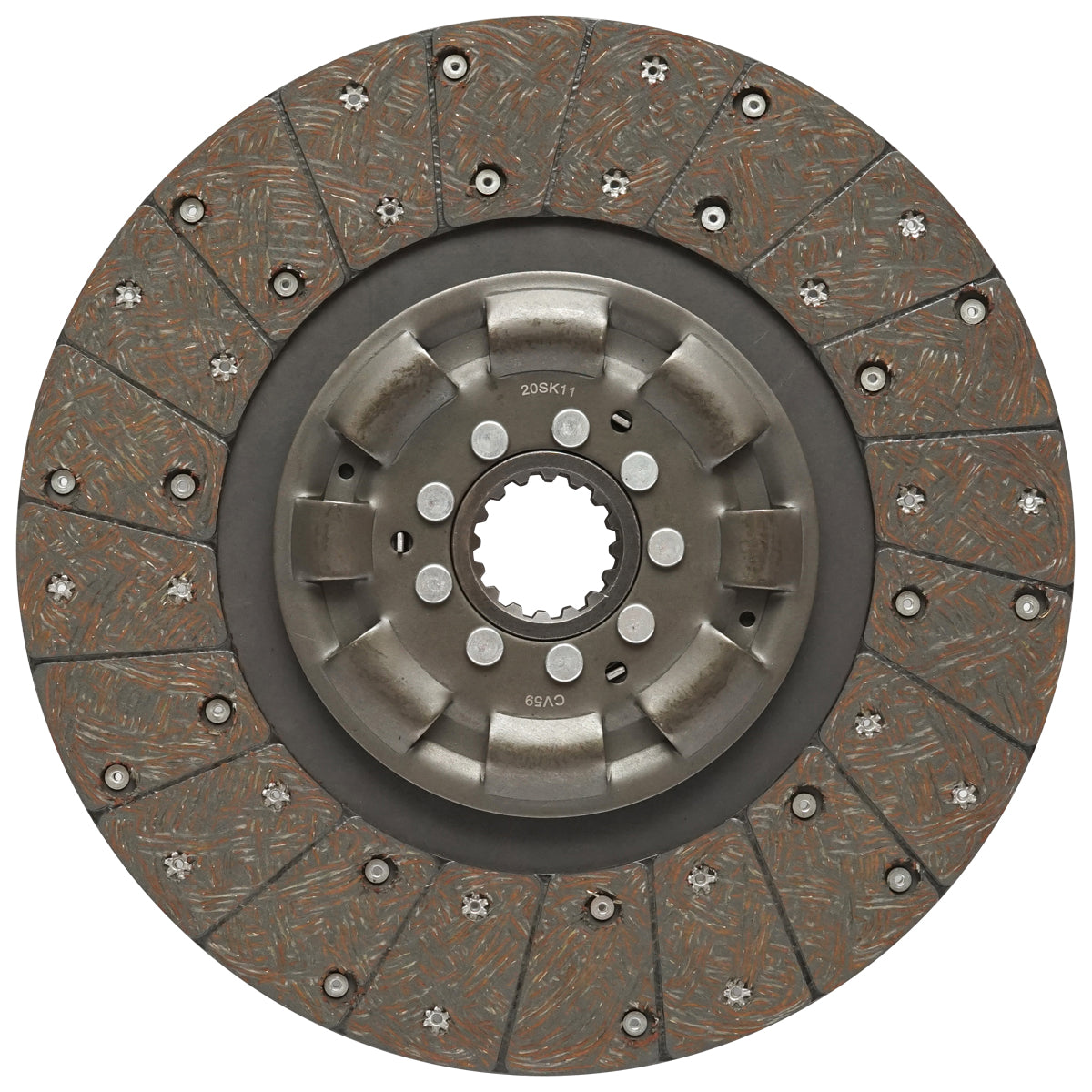Clutch disc with friction material and spring, 16 grooves for Forest Tractor with Perkins engine